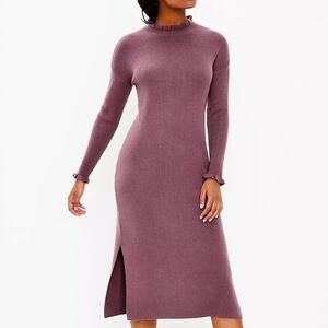 Loft plum rose Mock neck midi sweater dress sz medium new